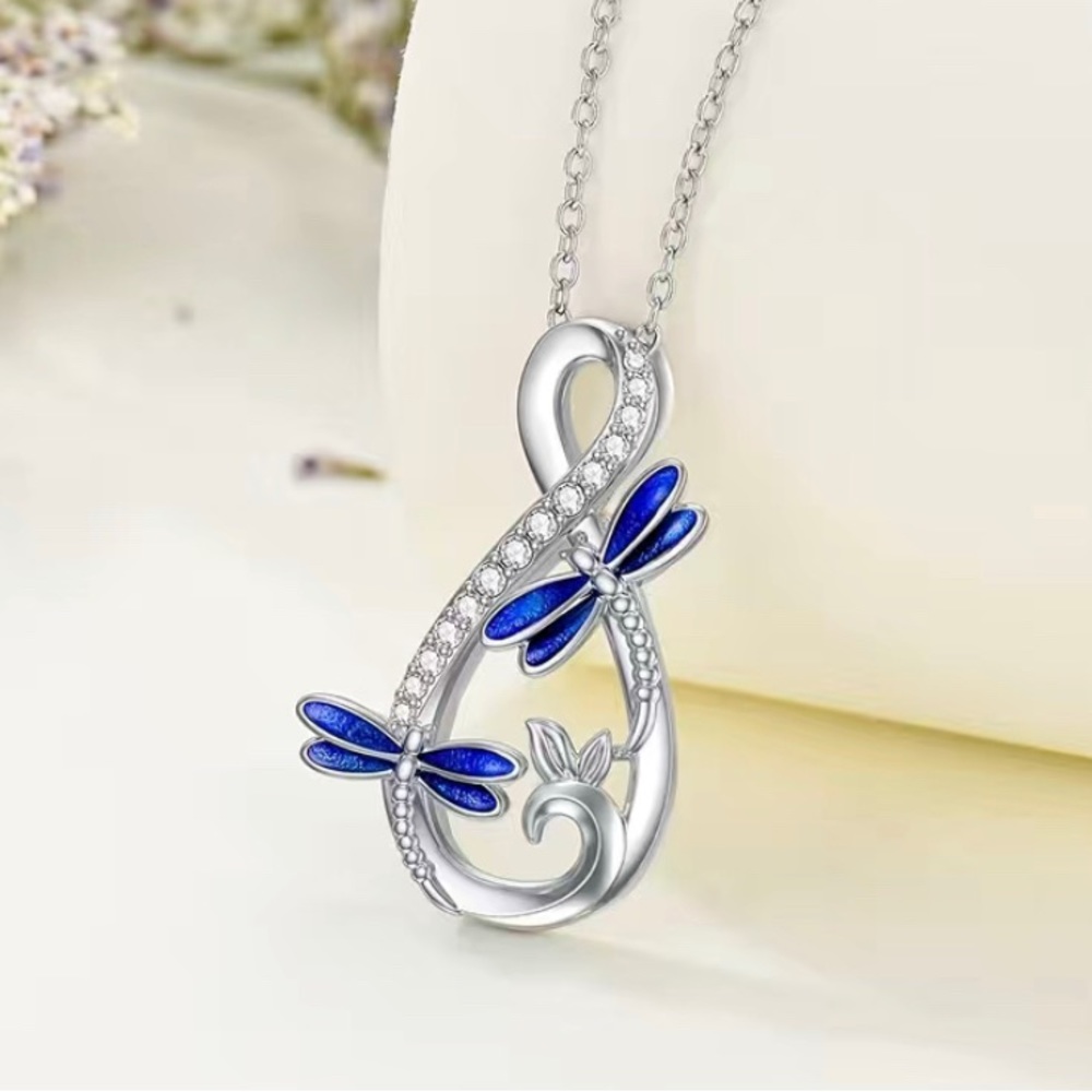 Elegant Dragonfly Mobius Pendant Necklace
